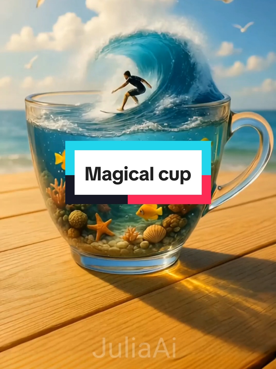 Happy Sunday morning, everyone! ☀️ Get a boost of energy and good vibes with this magical cup. ✨ #SundayVibes #GoodMorning #PositiveEnergy #ai #aigenerated #serf #magiccup #sea 