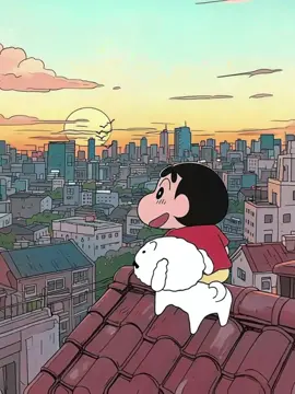 Shinchan and Shiro’s quiet moment with the sunset🌅✨ #crayonshinchan #noharashinnosuke #shiro #sunset #scenery #shinchan #cute #Love 