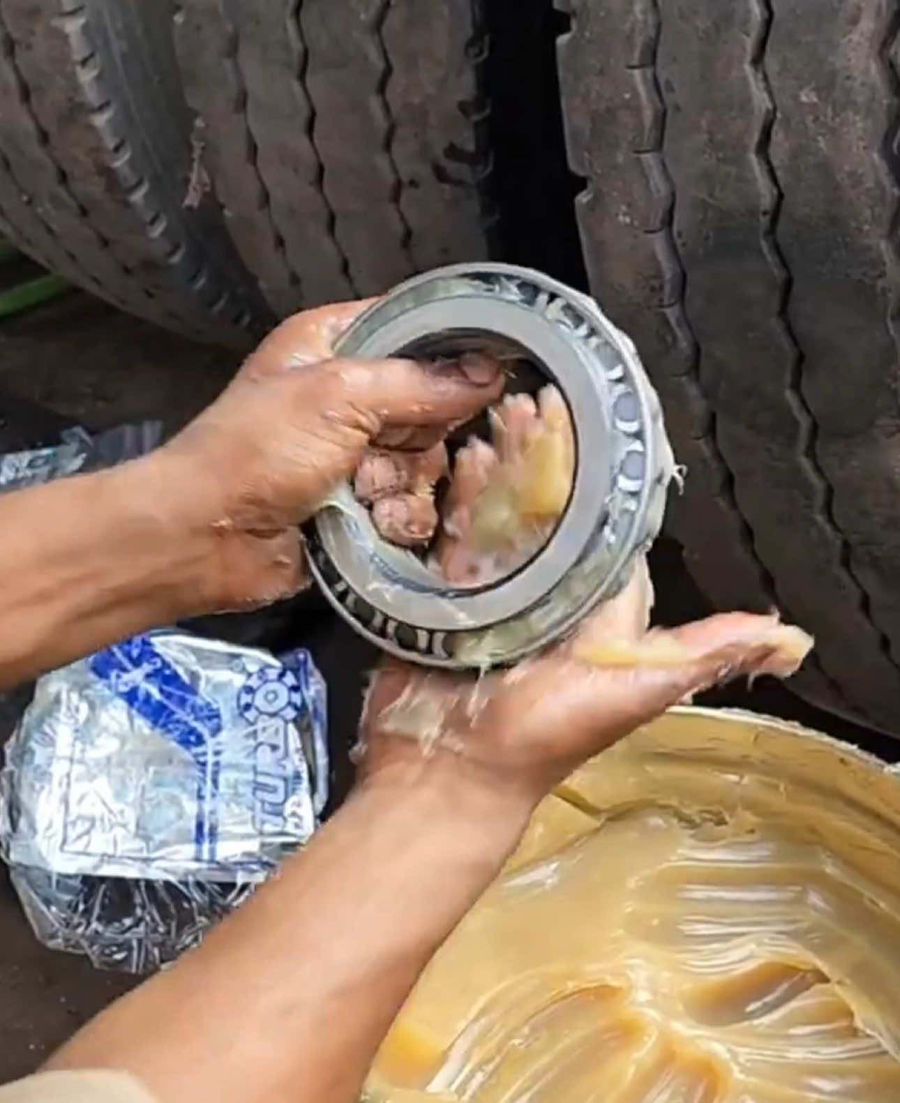 Filling Grease Inside Bearing By Hand .. #filling#grease#inside#bearing#byhand#fypage