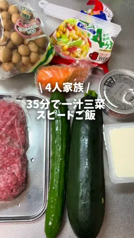 レシピはこちら↓ 約35分で作った雑晩ご飯です🍚 この日の晩ご飯 ･ワンパンで煮込みチーズハンバーグ ･マカロニサラダ ･ズッキーニのシンプル焼き ･豆腐とワカメのスープ ワンパン煮込みチーズハンバーグ 材料（8個分） ・合い挽き肉⋯600g ･玉ねぎ⋯2個 ･塩胡椒⋯少々 ･ナツメグ⋯少々 ･パン粉⋯2/3カップ ･牛乳⋯大さじ3 ･卵⋯1個 ･マヨネーズ⋯大さじ1 ･味噌⋯大さじ1 ･ピザ用チーズ⋯適量 【ソース】 ･水⋯250cc ･ケチャップ⋯大さじ4 ･ウスターソース⋯大さじ4 ･コンソメ⋯小さじ1 ･砂糖⋯小さじ1 ･バター⋯10ｇ ･しめじ⋯適量 作り方 ①フライパンににチーズ以外の材料を全て入れてこねる。 ②丸く成形してフライパンに並べたら火をつけて焼く。 ③焼き色がついたら裏返し、少し焼いたらソースの材料を加えて軽く混ぜ、10～15分ほど煮込む。 （煮込むのでハンバーグは中まで火が通ってなくてOK🙆🏻‍♀️） ④チーズをかけて蓋をして蒸し焼きにし、チーズが溶けたら完成。 #暮らし#時短レシピ#節約ご飯#作り置き#常備菜 #時短料理 #献立#節約料理#節約ごはん#節約術#冷凍保存#ご飯#時短#ごはん#おうちごはん#レシピ#晩ご飯#夜ご飯#夜ごはん#チーズ#レシピ動画#簡単レシピ