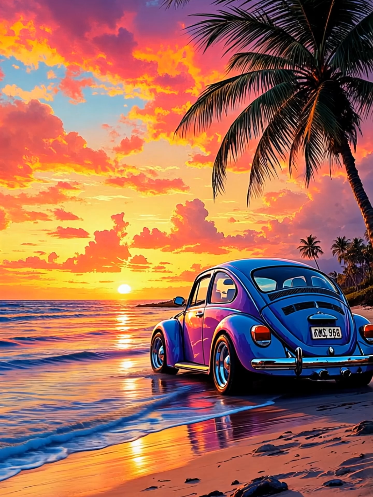 Live Wallpaper | Lost in the Sunset #volkswagenbeetle #livewallpaper #sunsets #retrocar #vintagecars #beachvibes #chillmood #goldenhour #relaxing #wallpapers #aivideo