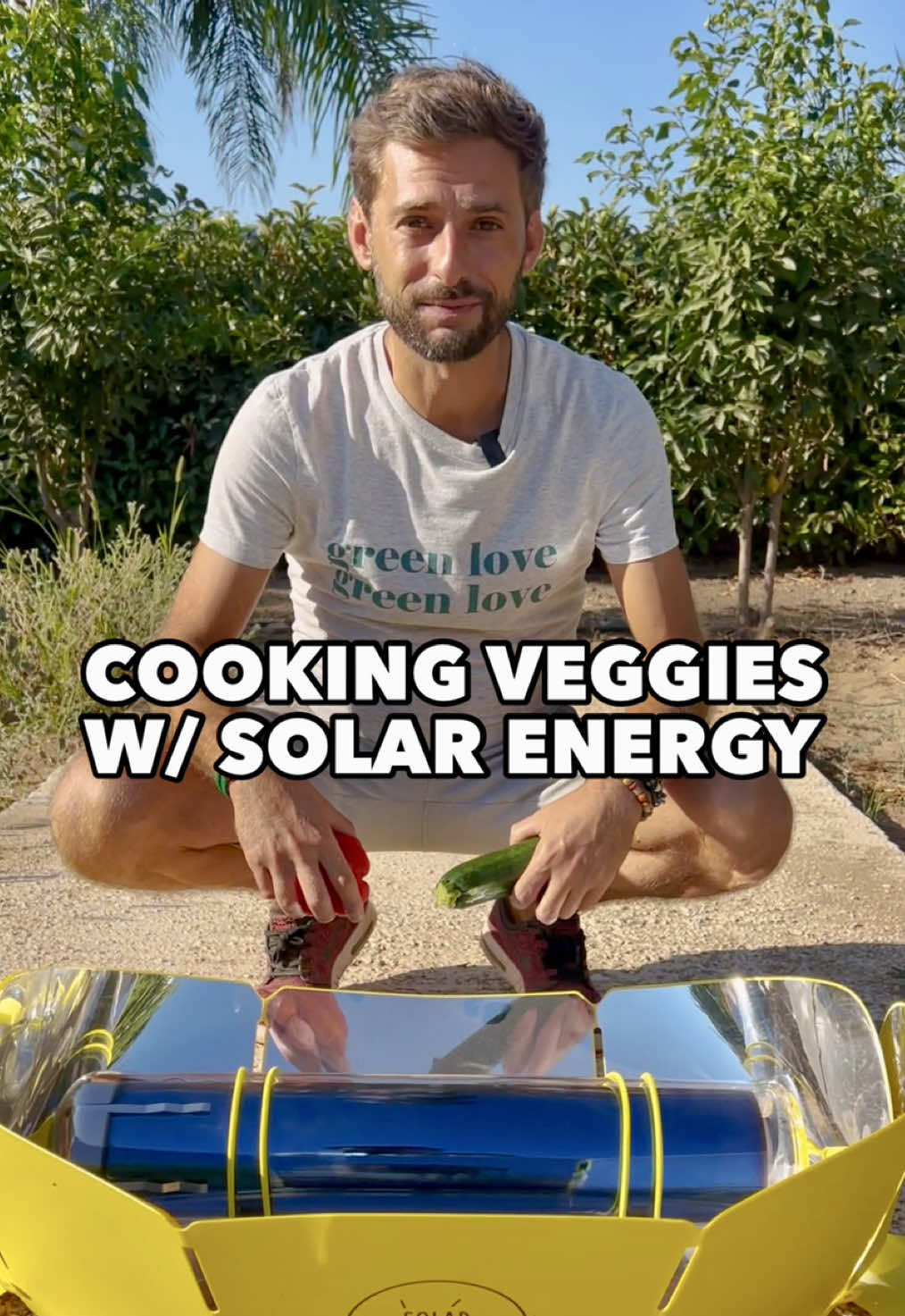 Cooking Vegetables with Solar Energy 😎☀️ Let's cook these veggies using only solar energy. We all know solar panels What about solar cooking? Sun is a free and unlimited resource we can use Using solar energy to cook fresh food from the garden has many benefits. It does not need any fossil fuel energy to function. It ensures a slow cooking, keeping more nutrients in our food. Simply place your food in the sun tube and put it in the middle of the solar reflectors. 90 minutes later... The food is ready and look how it accumulated heat So beautiful to see fresh veggies cooked by our sun. Let's add some dried basil and now let's enjoy  A fresh lunch full of sun  Green love to you and thank you Sun #solarenergy #cooking #Sustainability 