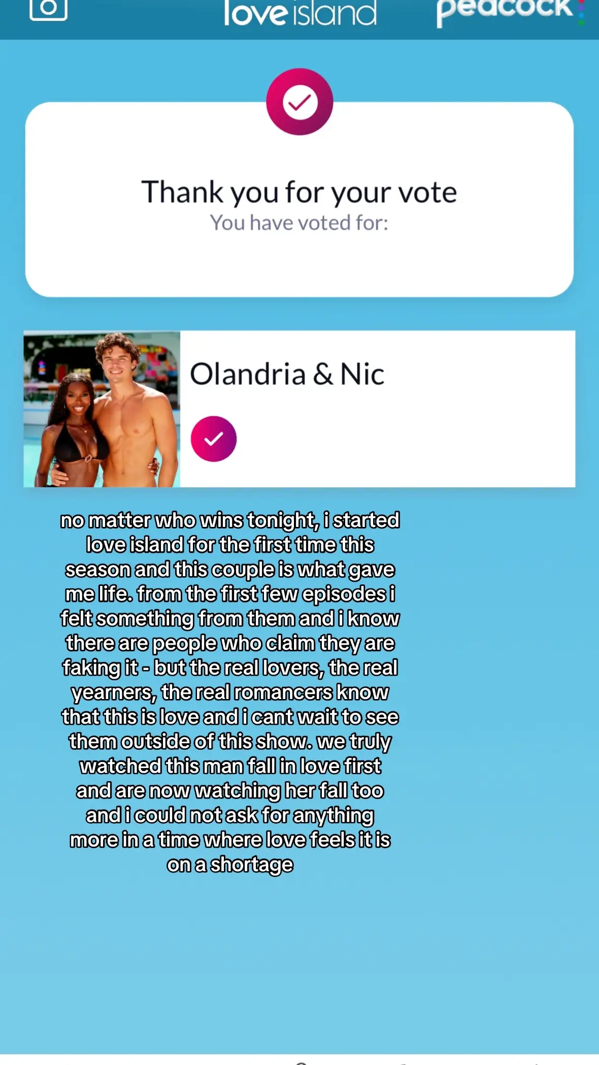 thank you olandria and nic we love you both so much #nicolandria #LoveIsland #loveislandusa 