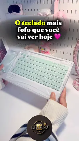 Kit teclado + mouse bluetooth estilo Macaron. Sem fio, leve e lindo demais! Tá na Loja 27 🩷 #tecladobluetooth #homeofficefofo #achadosshopee