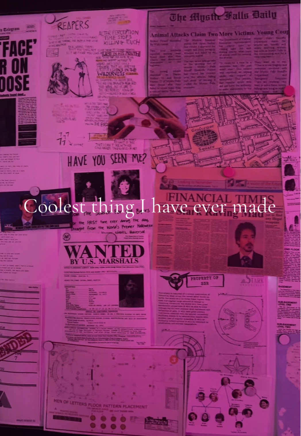 Criminal justice and psychology major so I made an investigation board of all my favorite shows news paper, and other, clips!! Now I just need red string to connect which clips are from which show.               #supernatural #theboys #strangerthings #marvel #riverdale #vampirediaries #modernfamily #bridgerton #dexter #scream 