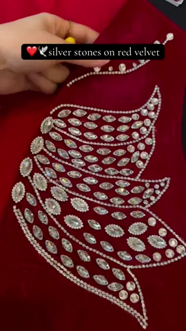 Heavy Stone work on velvet❤️🕊️ #fyp #foryou #trending #growmyaccount #OOTD #viral #❤️ #stone #work #viraltiktok #red #dress #design 
