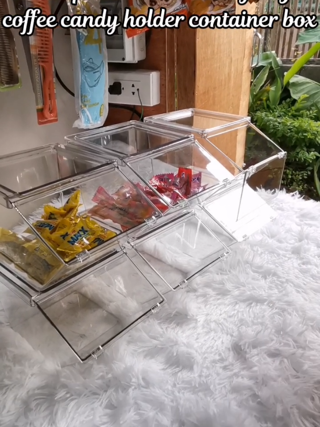 6PCS Clear Acrylic Fliptop Lid desktop bin stackable organizer coffee candy holder container box #candyorganizer #acrylic #clearacrylic #goodquality #viral #trending #fyp 