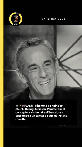 ⚡️🇫🇷FLASH - L’homme en noir s’est éteint. Thierry #Ardisson, l’animateur et concepteur visionnaire d’émissions a succombé à un cancer à l’âge de 76 ans. (famille) #BreakingNews #nefertitinews #news #actu #actualite #france #tv #canalplus #thierryardisson #francais #cancer 