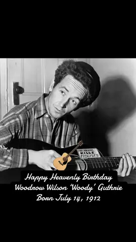Happy Heavenly Birthday  Woodrow Wilson ‘Woody’ Guthrie  Born July 14, 1912 Folk singer and songwriter, famous for his ‘Dust Bowl Ballads’ and protest songs in the 1930’s and 1940’s. His work was a major influence on the young Bob Dylan, providing inspiration and mentorship. Guthrie was married three times and fathered eight children, including American folk musician Arlo Guthrie. He frequently performed with the slogan This Machine Kills Fascists displayed on his guitar. Guthrie died of complications resulting from Huntingdon’s disease on October 3rd 1967. #WoodrowWilsonWoodyGuthrie #WoodyGuthrie #happyheavenlybirthday #birthday  #Americanfolkmusic #ArloGuthrie  Woodrow Wilson Guthrie (July 14, 1912 – October 3, 1967) was an American singer-songwriter, one of the most significant figures in American folk music. His work focused on themes of American socialism and anti-fascism. He inspired several generations both politically and musically with songs such as 