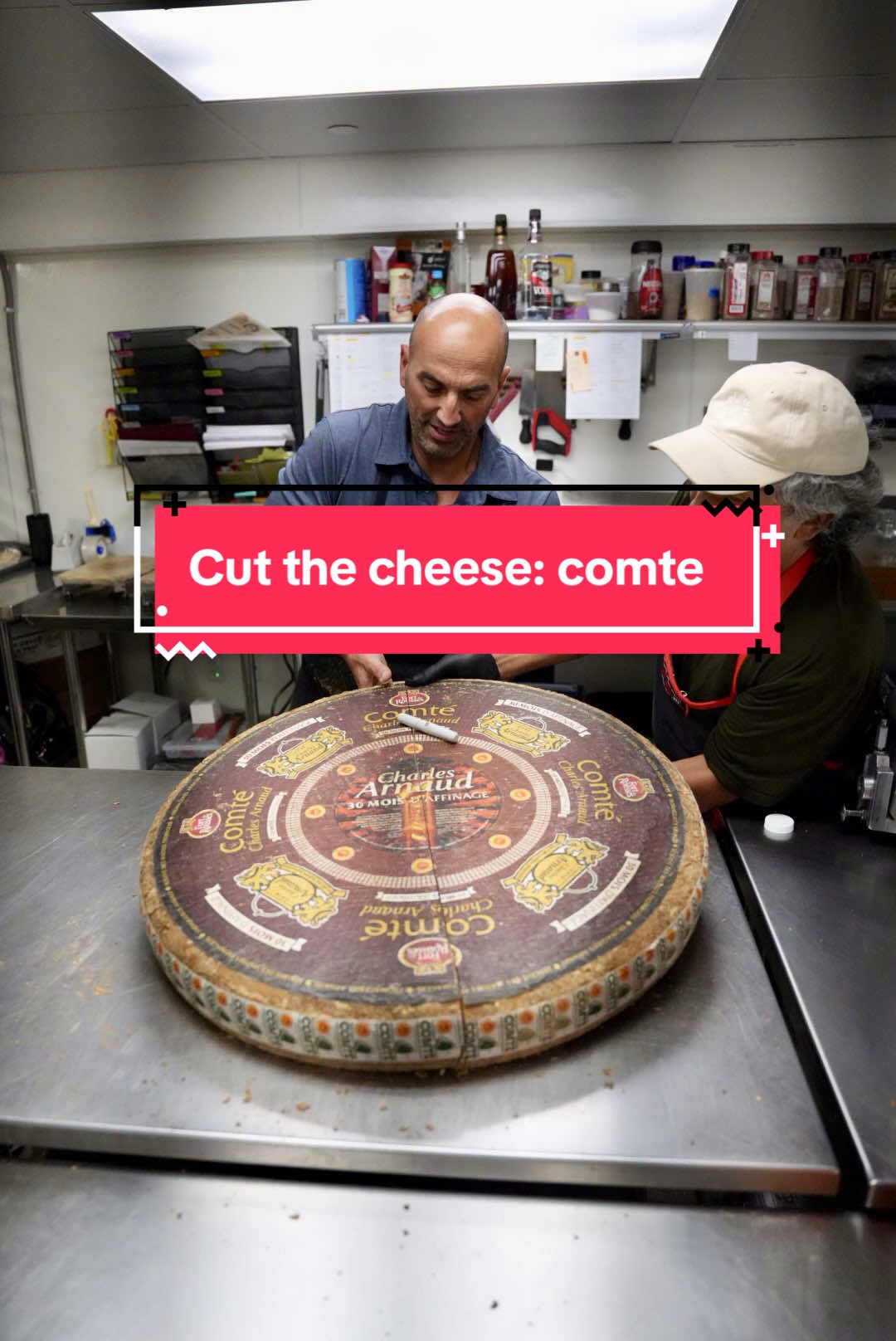 Today we’re cutting a 80 pound + wheel of 30 month aged Comte. #cheesestore #cheesetok #cheesestoreofbeverlyhills #cheesemonger 