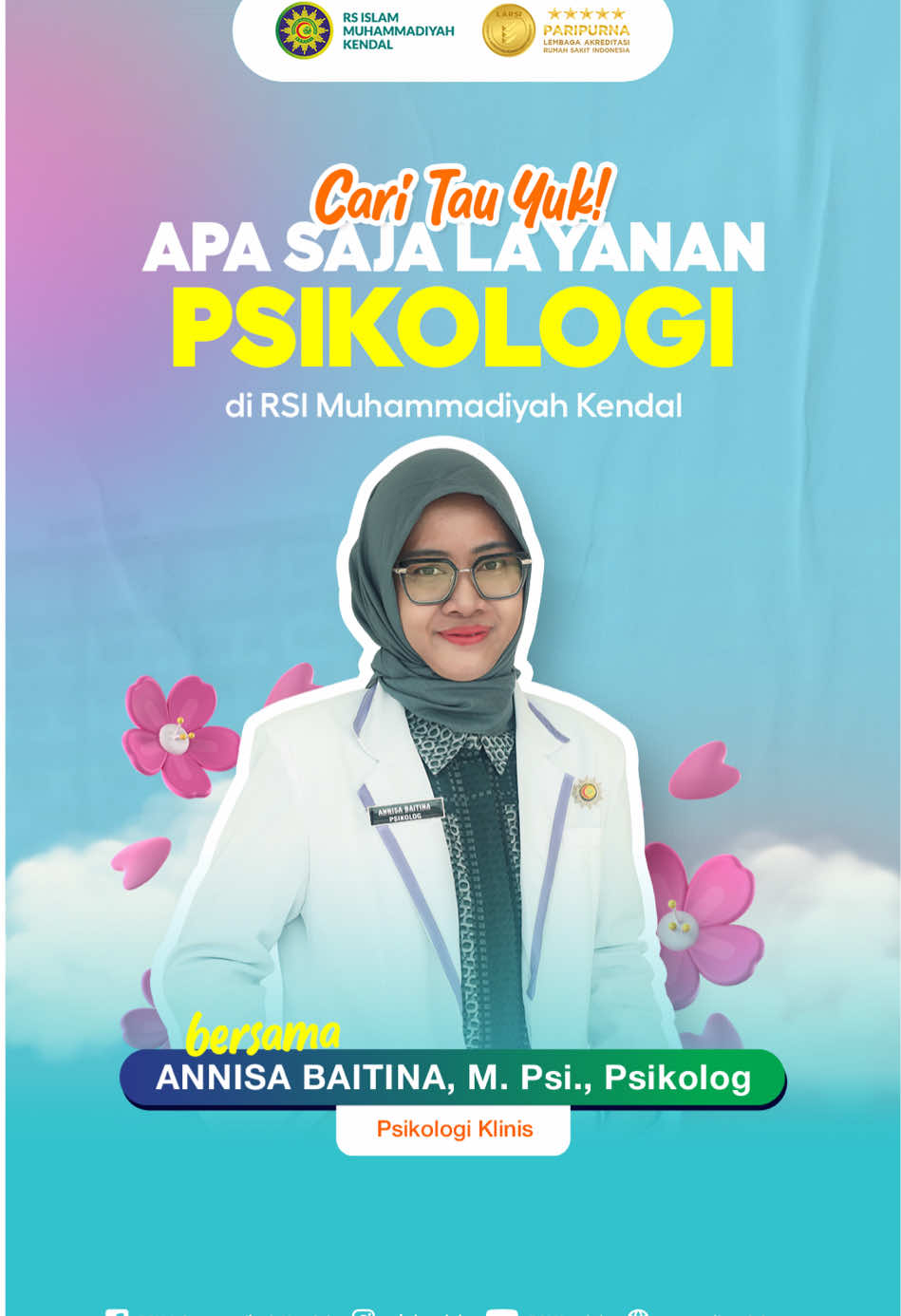 Yuk ketahui apa saja sih layanan psikologi di RSI Muhammadiyah Kendal Jangan ragu untuk datang dan berkonsultasi dengan kami ya, karena kesehatan mental sama pentingnya dengan kesehatan fisik🤍 #psikolog #psikologkendal 