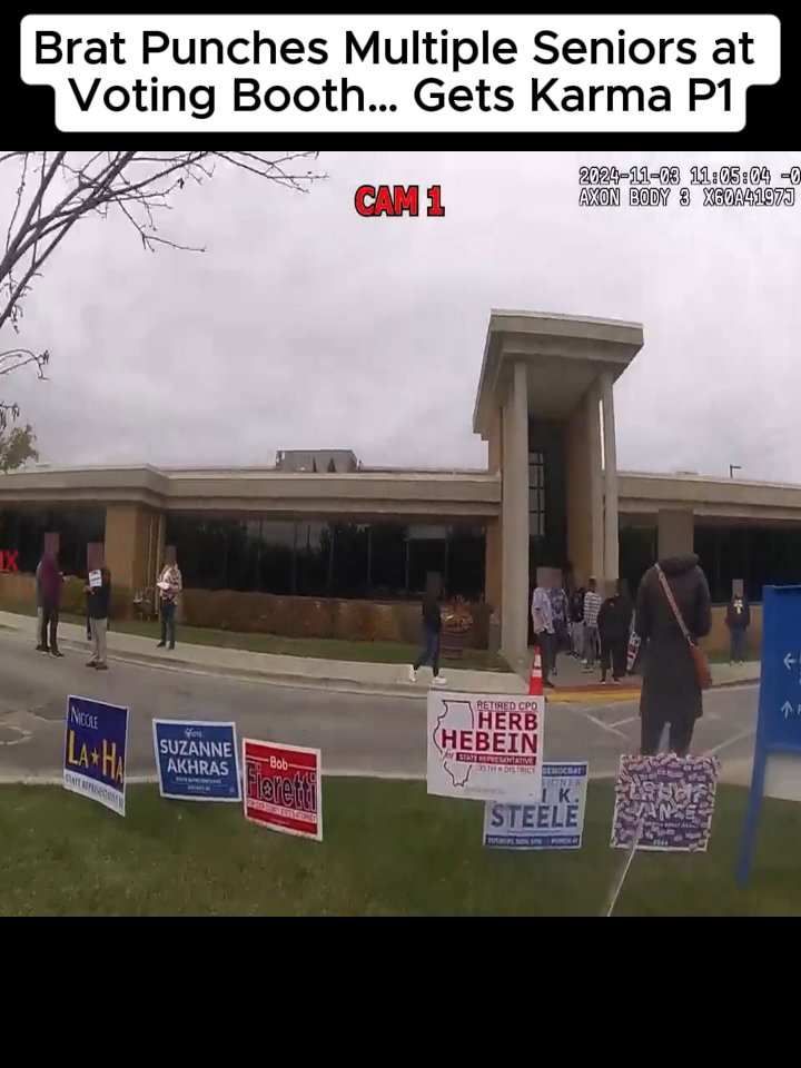 Brat Punches Multiple Seniors at Voting Booth… Gets Karma#fyp #cops #police #bodycam #viral #trending #fy