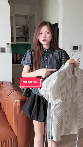 Sơ mi kẻ tay phồng