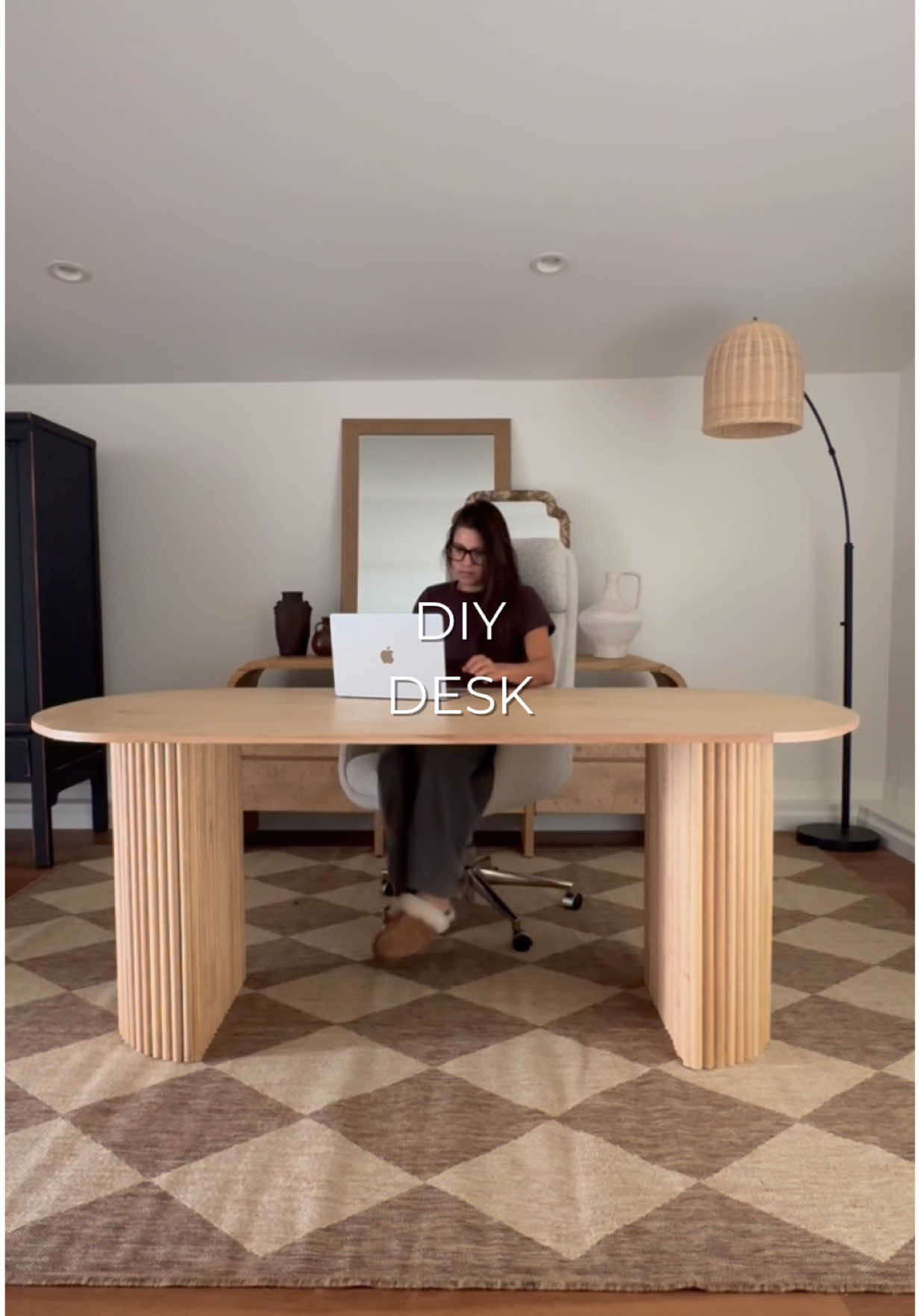 I BUILT this desk & here is how! 🤯 I swear, this is actually SO EASY and anyone can do this with a few tools! I was inspired by a very expensive $2,000 desk and this is my dupe! #DIY #diyprojects #diydesk #diyfurniture #diybuild #furnituremaking #desk #officemakeover