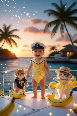 When your Banana Island yacht party goes ✨FULL VIP✨ 🍌🚤🌅 Who’s getting an invite? 👀” #bananadancechallenge #babydance #catdance #trendingnow #tiktokcats #viral