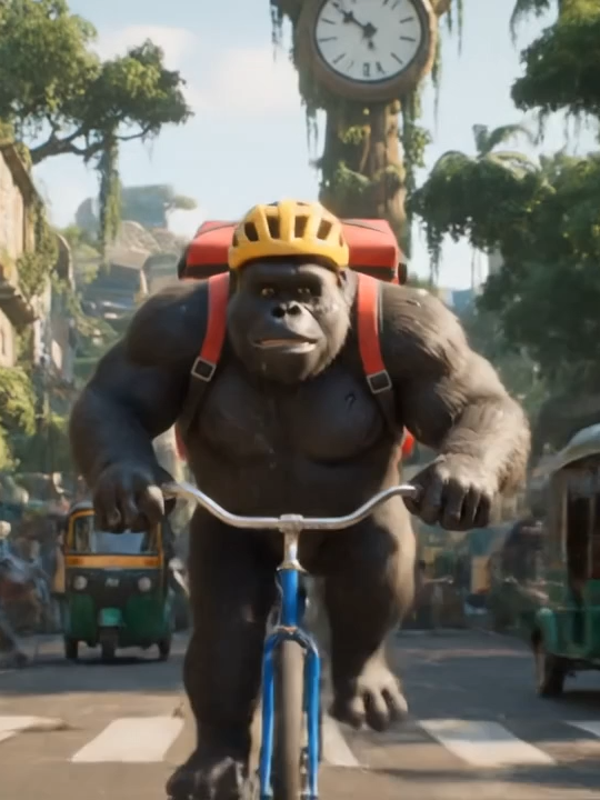🦍 El Gorila Delivery vs El Tigre en Bata 🐯 | ¡Una entrega salvajemente tarde! Descripción del video: ¡Max, el gorila repartidor más extremo de la ciudad, lo da todo por entregar su pedido! Bicicleta, caos, loros salvajes… ¡y un tigre en bata esperándolo con cara de pocos amigos! 😤 Pero cuando le reclaman por llegar tarde, Max no se queda callado… 🔥 