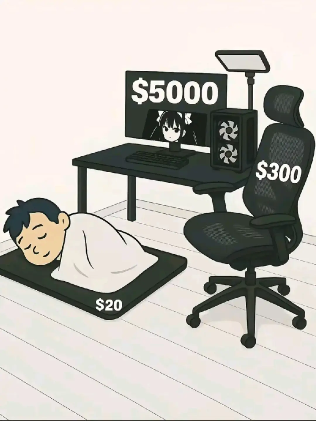 Yang penting setup glowing bikin mata salah fokus. Tidur di lantai, tapi layar tetap ultra wide 😎 #SetupDuluTidurBelakangan #AnakSetup #desksetup  #SetupKeren #MejaSetupMinimalis  #GamingCorner #setupgaming  #RGBNation #setupgamer  #TidurAsalSetupKinclong #TechVibes #mejagaming  #FypIndonesia #PejuangRGB