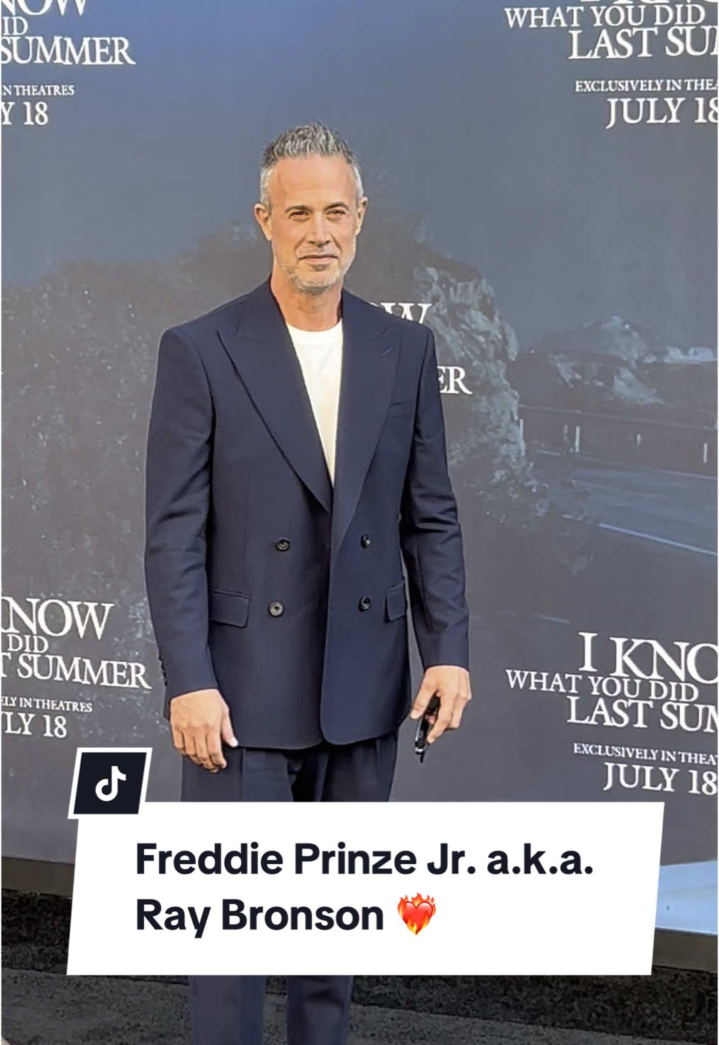 Freddie Prinze Jr., who plays Ray Bronson in “I Know What You Did Last Summer” poses at Los Angeles premiere #freddieprinzejr #raybronson #iknowwhatyoudidlastsummer #premiere 
