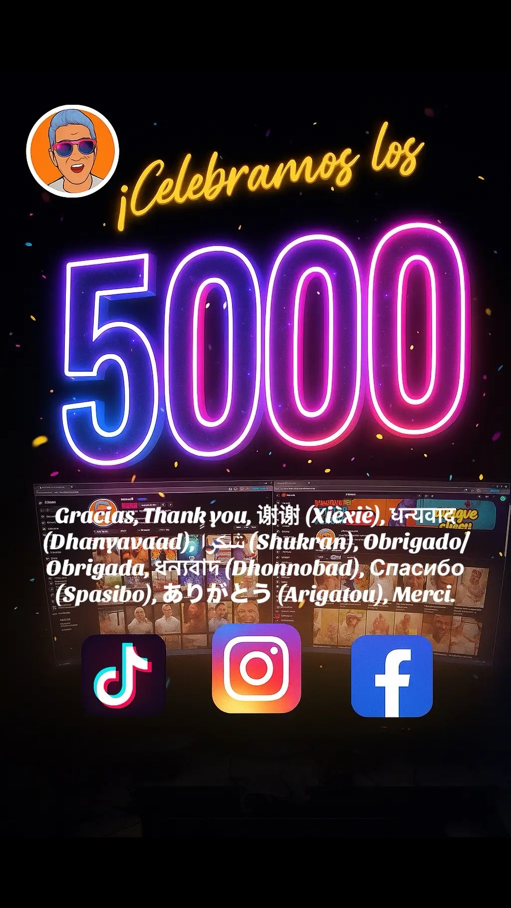 Gracias, Thank you, 谢谢 (Xièxiè), धन्यवाद (Dhanyavaad), شكراً (Shukran), Obrigado/Obrigada, ধন্যবাদ (Dhonnobad), Спасибо (Spasibo), ありがとう (Arigatou), Merci.