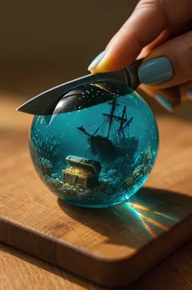 Slicing a pirate’s sunken treasure orb 🌊⚔️ 🔪 Ultra-immersive ASMR slicing. 🎧 Headphones on #ASMR #ASMRslicing #glasscutting #macroslicing