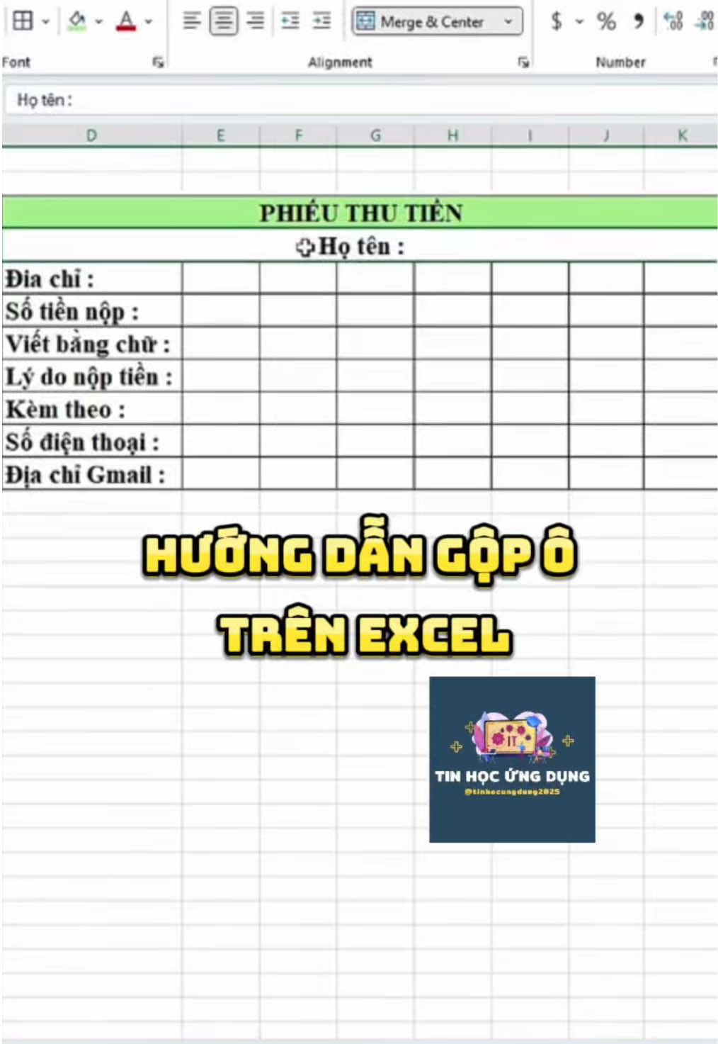 Hướng dẫn gộp ô hàng loạt trên Excel #LearnOnTikTok #tinhọcứngdụng #tinhocvanphong #hoccungtiktok #hocexcel #thuthuatexcel #excel #tinhocungdung2025 