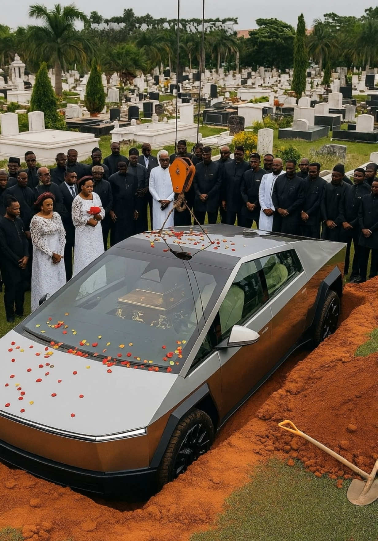 Rich people be using Tesla cyber truck coffin 