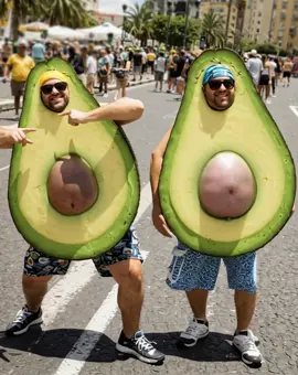 🥑 When life gives you avocados… become one! Just two ripe dudes, spreading good vibes and healthy fats 😎 #AvocadoVibes #BestieGoals #Fruitastic #GuacAndRoll #FunnyCostume #SummerMood #FestivalFun #AvocadoBrothers