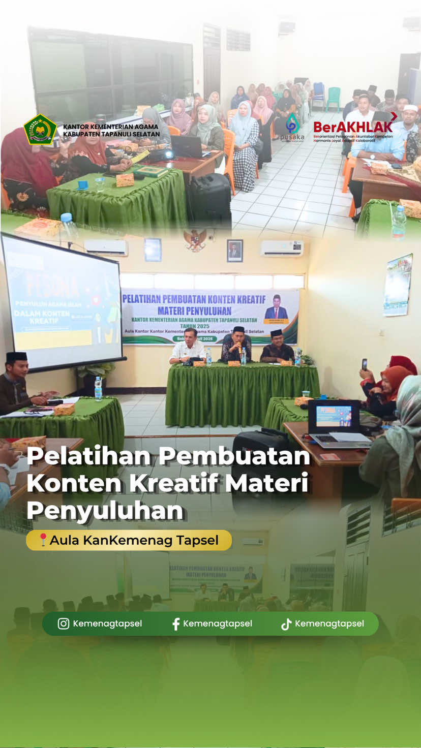 Seksi Bimas Islam Kantor Kementerian Agama Kabupaten Tapanuli Selatan melaksanakan kegiatan Pelatihan Pembuatan Konten Kreatif Materi Penyuluhan, Sabtu 12 Juli 2025 #kemenag_ri #kanwilkemenagsumut #kankemenagtapsel #kemenagtapsel #tapanuliselatan @kemenag_ri @kanwilkemenagsu ________________________ Facebook: Kemenag Tapsel Instagram: kemenagtapsel Tiktok: kemenagtapsel Website: sumut.kemenag.go.id