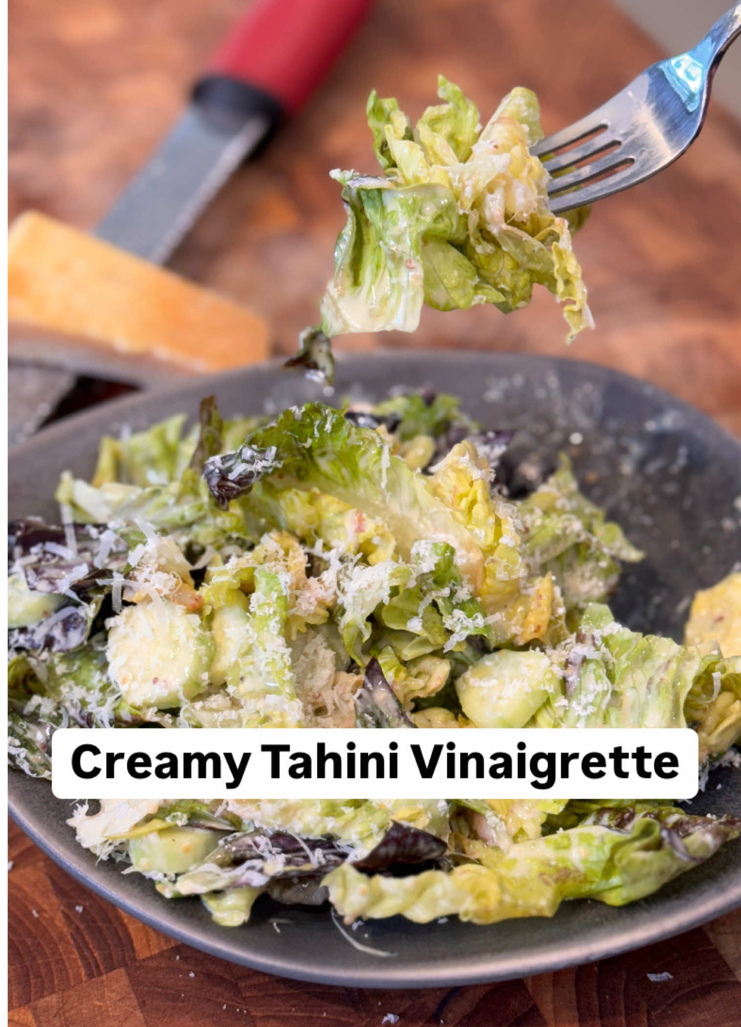 🥗Creamy Tahini Vinaigrette🥗  3 tablespoons Tahini  1 Garlic clove, finely grated  1 teaspoons strawberry Vinegar 1 teaspoon Lemon juice(if not using strawberry vinegar, add 2 teaspoons lemon juice)  1 teaspoon stone ground Mustard  1 teaspoon maple syrup Extra virgin olive oil  Water  Salt & pepper to taste  Add the tahini, grated garlic, vinegar, lemon, mustard, maple syrup, EVOO, pinch of salt, couple cracks pepper, and whisk well.  While whisking, slowly add water until the consistency is thick but pourable. Enjoy! #healthyliving #saladdressing #saladrecipe #saladsoftiktok #salad #homemadefood #EasyRecipe 