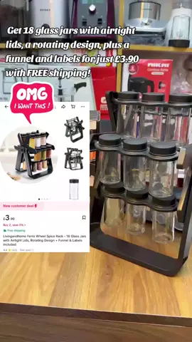 Transform your kitchen with this viral Ferris Wheel Spice Rack! ✨ Get 18 glass jars with airtight lids, a rotating design, funnel & labels for just £3.90 with FREE SHIPPING! Keep your spices organized and accessible in the most stylish way. These sell out incredibly fast, so I've linked multiple trusted sellers for you to choose from. Don't miss out – click the links and grab yours before they're gone! 👇 #spicerack #kitchenorganization #KitchenHacks #ferriswheel #homedecor #spicestorage #freeshipping #shopnow #tiktokmademebuyit #sale #kitchentools #homeessentials ferris wheel spice rack, glass spice jars, airtight lids, rotating spice organizer, kitchen decor, spice storage, fun kitchen gadgets, affordable kitchen, new customer deal, buy spices, online shopping, kitchen accessories, home organization, food prep, culinary tools, aesthetic kitchen, space saving, countertop organizer, unique kitchen, best seller, kitchen gift, home living, buy now, multiple sellers, frequently out of stock, fast selling, hot deal