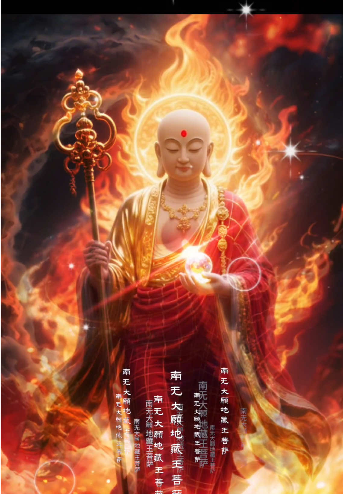#BuddhistMantra -#藏王菩薩心咒  咒原文：嗡哈哈哈温珊摩帝梭哈     地藏菩萨跟我们娑婆世界众生缘份深，本愿功德广大不可思议，经中分明赞叹，读诵便知。如经中云：“每日念菩萨名千遍，至于千日。是人当得菩萨遣所在土地鬼神，终身卫护，现世衣食丰溢，无诸疾苦。乃至横事不入其门，何况及身。是人毕竟得菩萨摩顶授记。”等等，这里的“菩萨”指地藏菩萨。 藏王菩薩心咒 #ksitigarbha ##BuddhistMantra #南無大願地藏王菩薩．#地藏王菩薩心咒 #ksitigarbha #karmaeliminating #buddhaya #adidaphat #nammo #buddhism #佛教