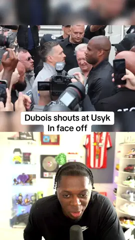 Daniel Dubois shouts at Usyk during face off ahead of their fight 