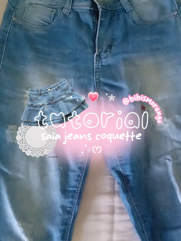 saia jeans feita à mão com uma calça?! tutorial 🤲🏻 #skirt #sewing #costurar #saia #coquette #shoujo #fy #viral 