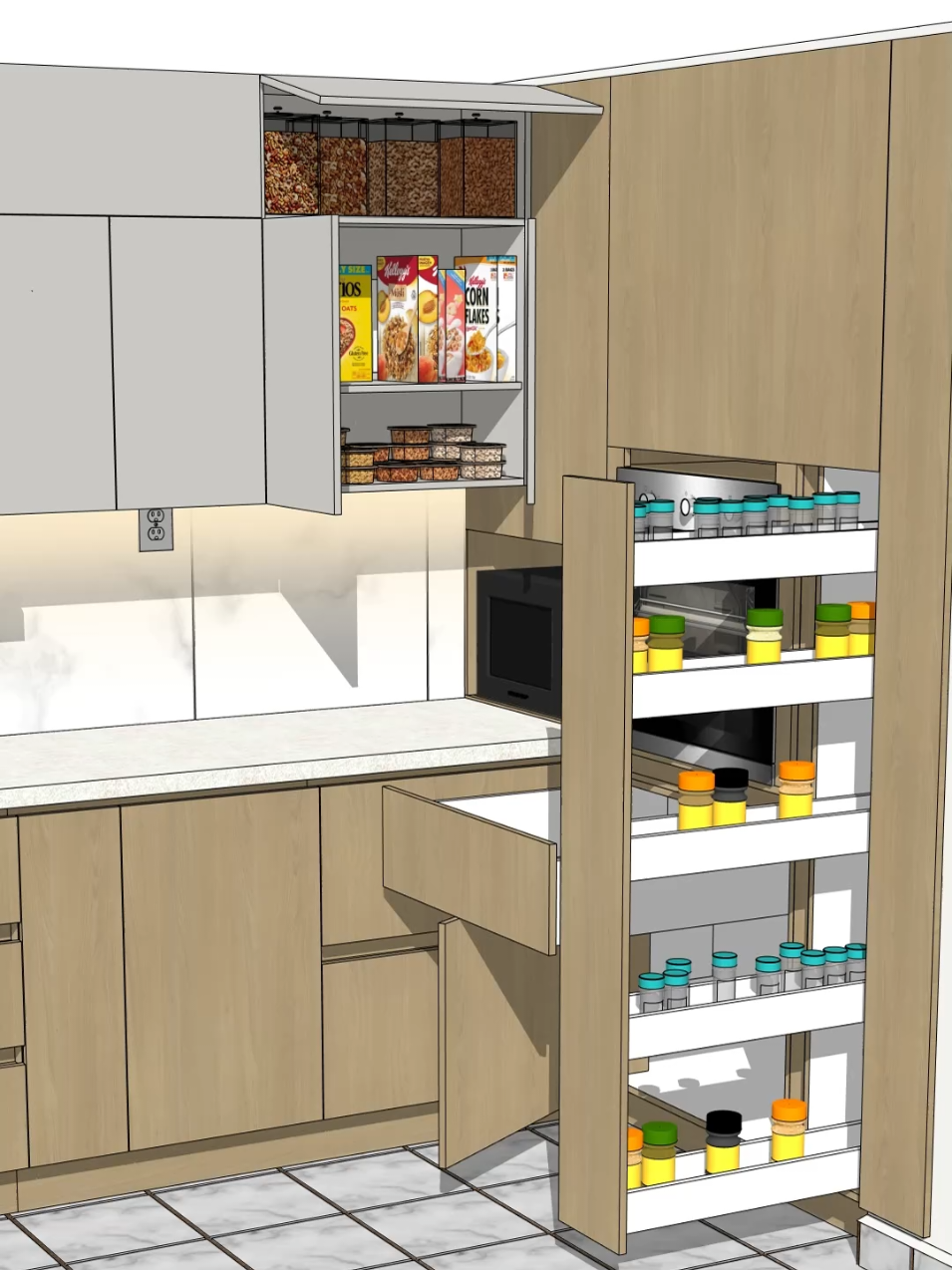 Modelado 3D de Cocina 🍞🍽️🥃 #sketchup #melamina #carpinteria #mueblespersonalizados #diseño 