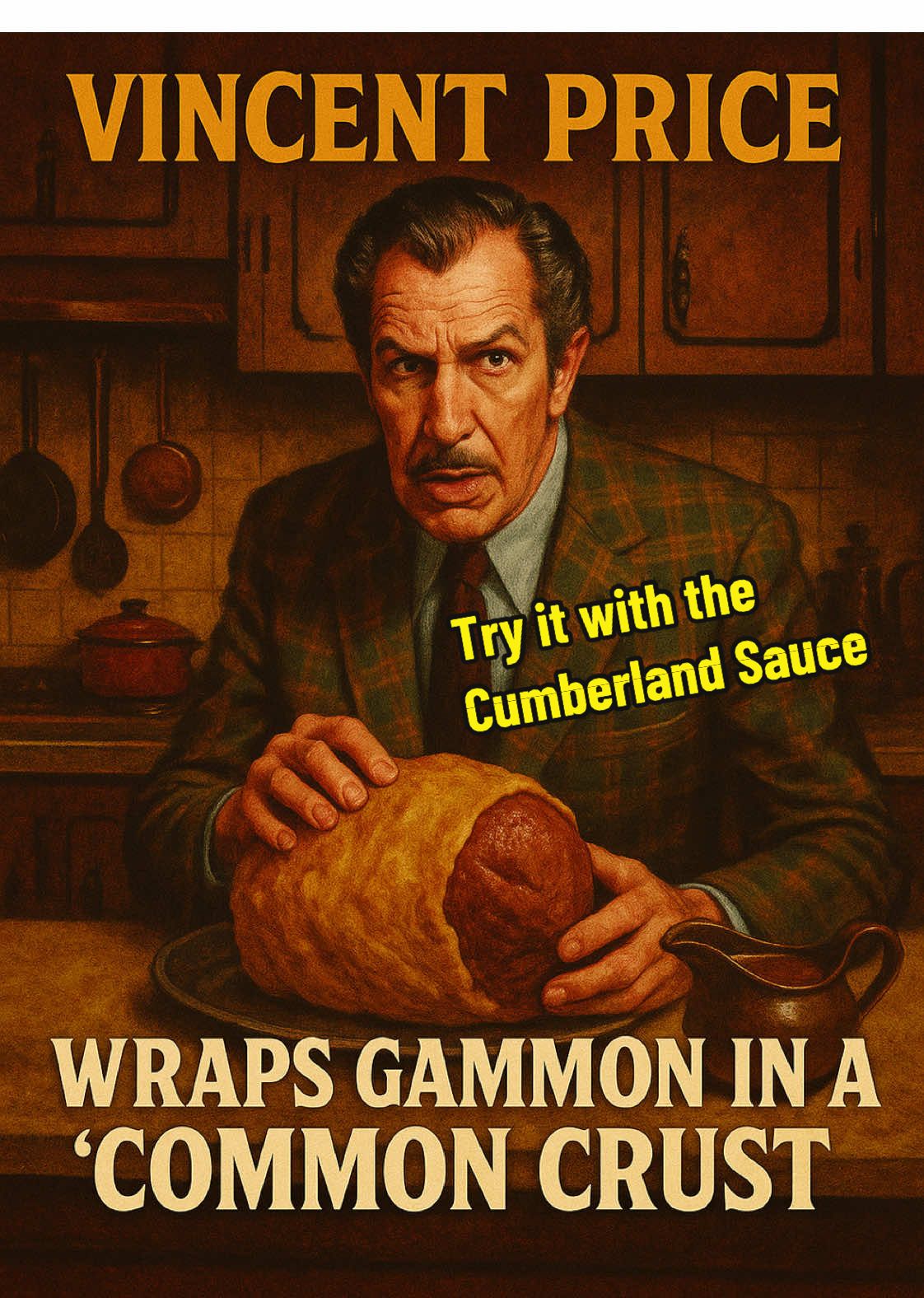 Vincent Price wraps gammon in a “common crust” to seal in the flavor and draw out the salt.   Before foil, there was crust. Vincent Price shows how a “common crust” pastry elevates your ham—perfect with his Canterbury sauce. #VintageRecipes #VincentPrice #RetroCooking #Gammon #ClassicCuisine #fyp #ham 