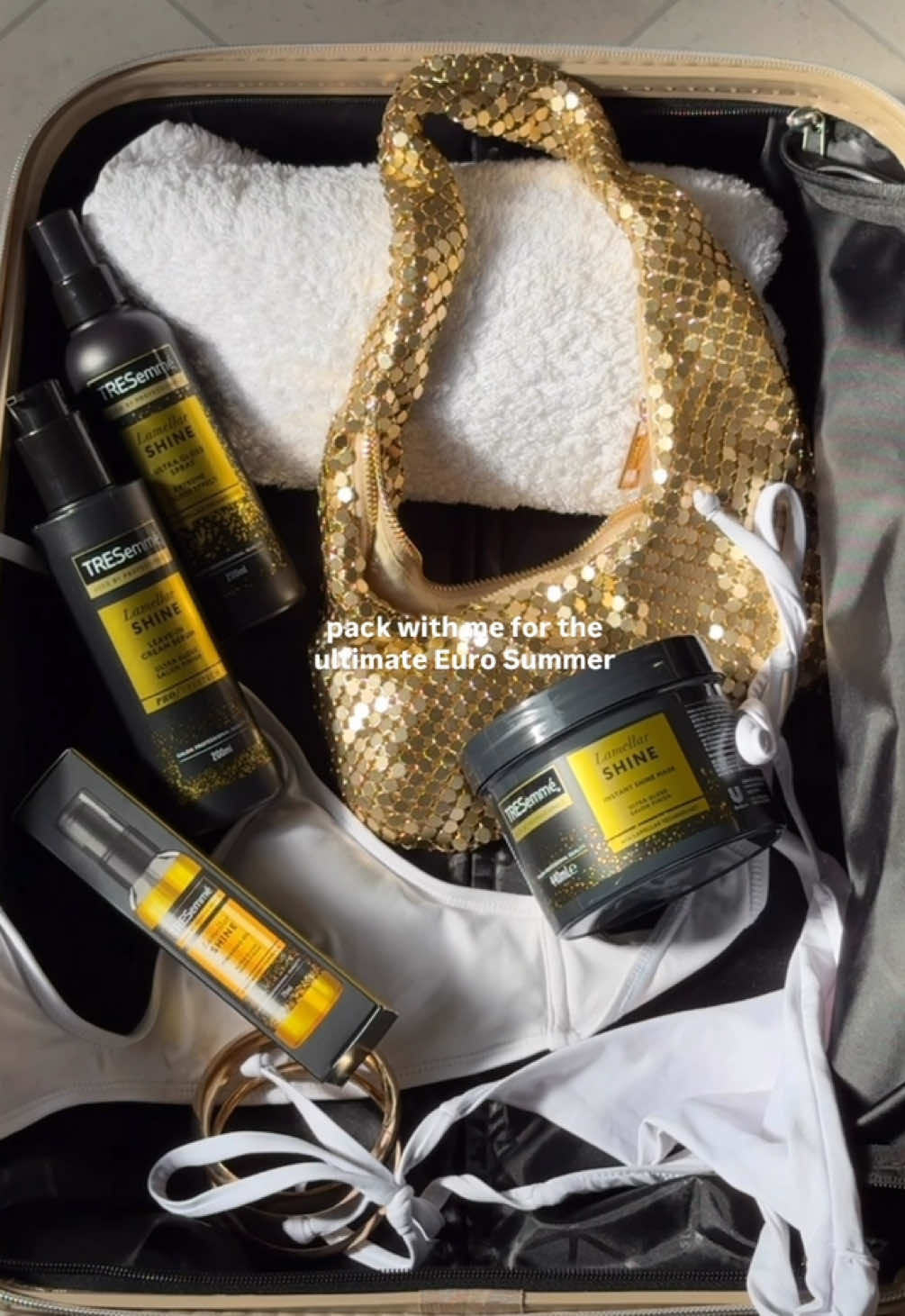 No.1 on my packing list… The Lamellar Shine range by @TRESemmé  Glossy hair is the best accessory to any Euro Summer outfit so I will never travel without my favourite hair products ✨ #GetYourShineOn #TRESemméPartner #AD