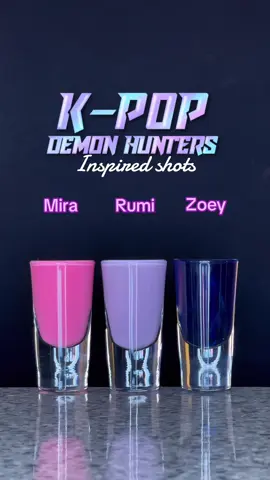 K-POP DEMON HUNTERS INSPIRED SHOTS 💜  Mira, Rumi & Zoey #kpopdemonhunters #shots #cocktails #cocktailrecipes 