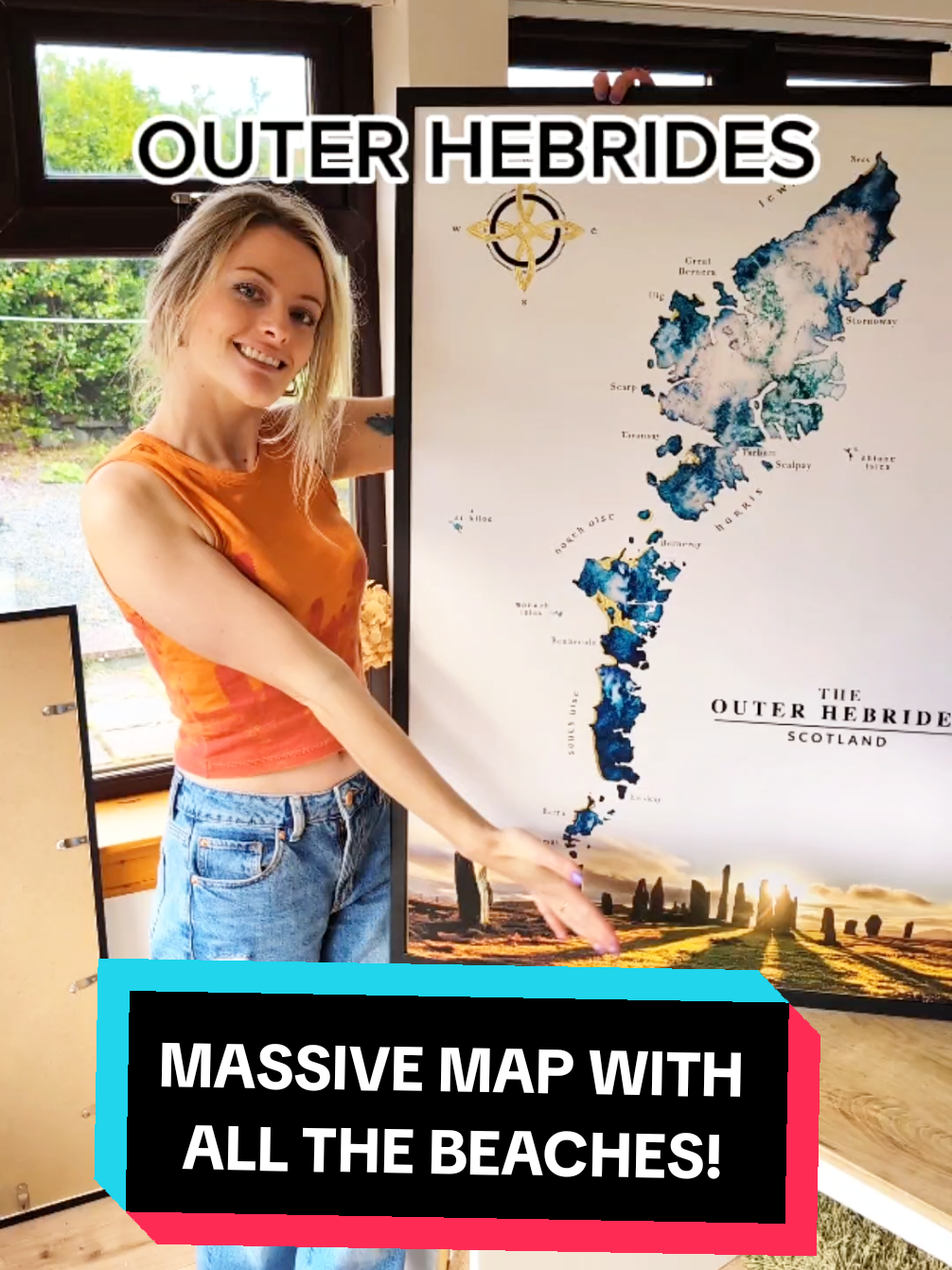 A giant map of the Outer Hebrides—each beach picked out in shimmering gold ✨ from the butt of Ness down to Barra!! I'm Eilidh Jamieson, a watercolour artist based in the Scottish islands. I create custom maps that tell your life story. #scottishart #hebrideanlife #mapart #aquarelleart #scottishisles #outerhebrides #isleoflewis #isleofharris #uist #luskentyrebeach #westernisles #islandartist #arttiktok #hebridean #callanishstones