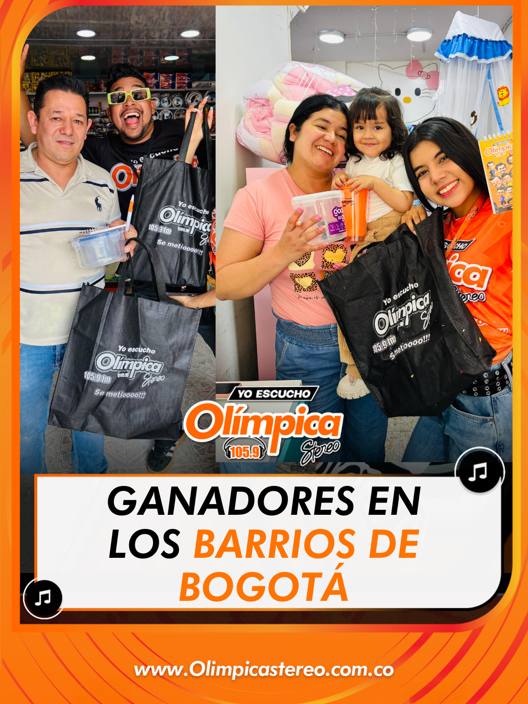 Todos los días, el equipo de Olímpica Stereo 105.9 FM recorre los barrios de Bogotá sorprendiendo a los oyentes del gremio del comercio que tienen sintonizada la emisora más alegre de la ciudad. 🎶✨ Si tienes tu radio en Olímpica… ¡prepárate! En cualquier momento, La Ola Naranja puede llegar a tu negocio con obsequios, alegría y mucho sabor como agradecimiento por estar siempre conectados con nosotros. 🎁🙌 Porque en Bogotá, donde hay comercio, hay ritmo… y donde hay ritmo, suena Olímpica! 💃🕺 #OlímpicaStereo #LaOlaNaranja #1059FM #ComercioQueSuena #BogotáEstáConOlímpica #PremiosParaOyentes #laemisoramásalegredeBogota