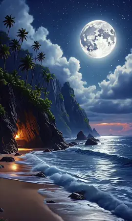 Amazing ocean moon view 🌖🥰🌊 ##amazing##life##landscape##nature##relaxing##waves##ocean##beach##moon##view##beautiful