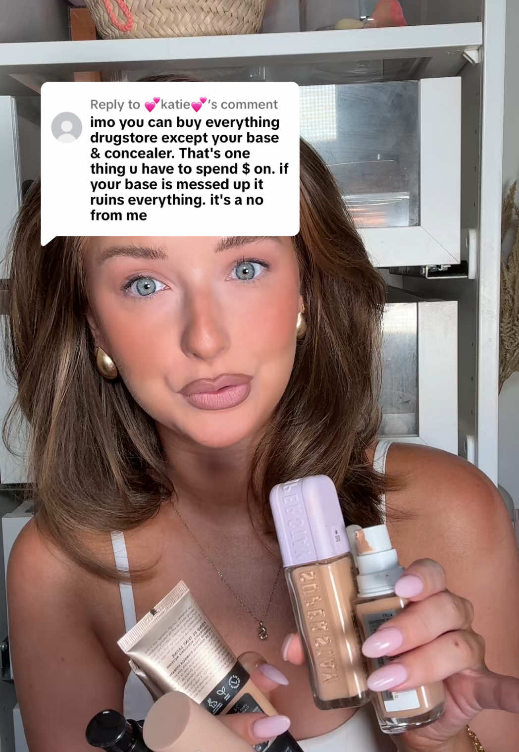 Replying to @💕katie💕 no drugstore makeup slander in this house!! we love drugstore base around here!! #affordablemakeup #drugstoremakeup #foundation #makeup #drugstore #affordable #beauty @e.l.f. Cosmetics @Milani Cosmetics @Maybelline NY @loréal paris usa 