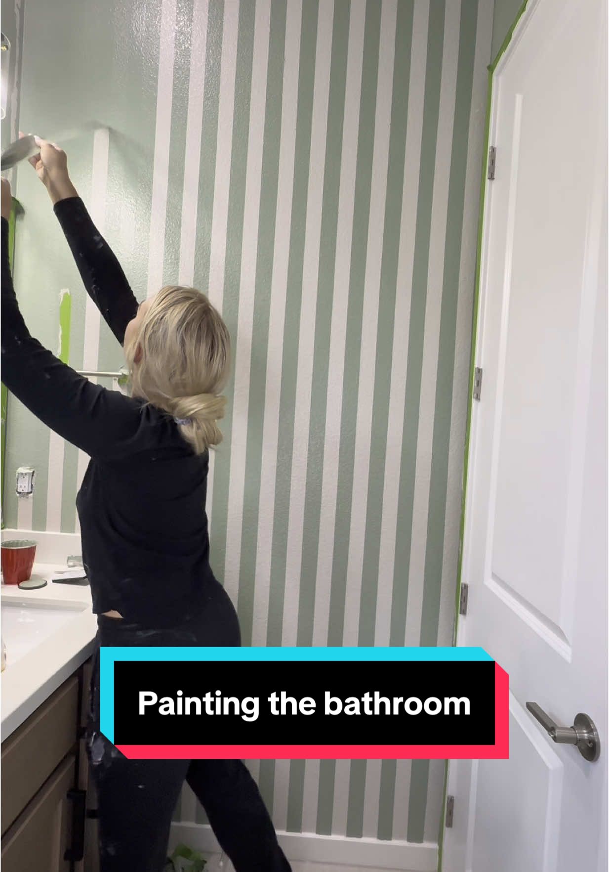 Should I have painted stripes on the ceiling 🤨 #painting #DIY #homeimprovement painting stripes in my bathroom 