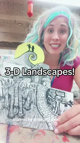 It was dress up day at camp! I can’t believe I didn’t address the wig in the video😂 * * #ArtProject #ArtCamp #SummerCamp #ArtTeacher #ArtClass #3DArtLesson #ElementaryArt #MiddleSchoolArt #ArtClub #3DLandscape original lesson by @madelynsxart  