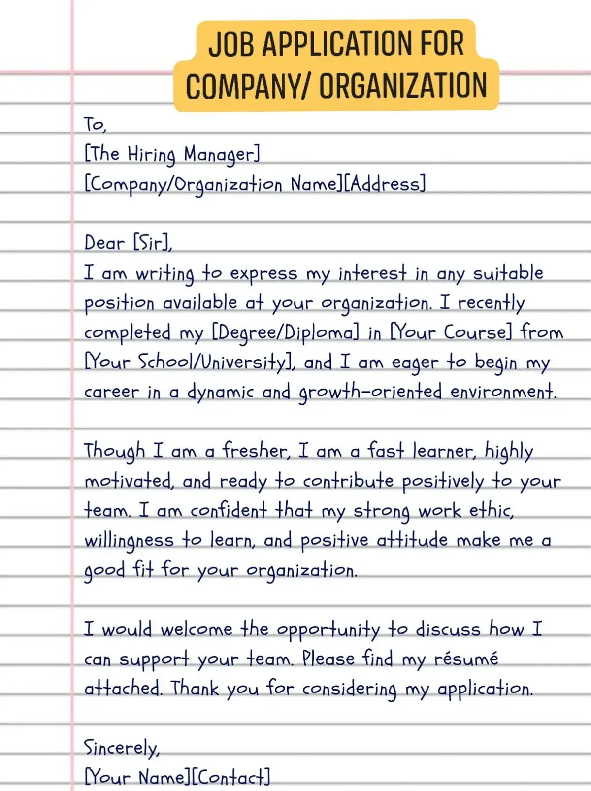 Jobs application for company/organization sample letter 