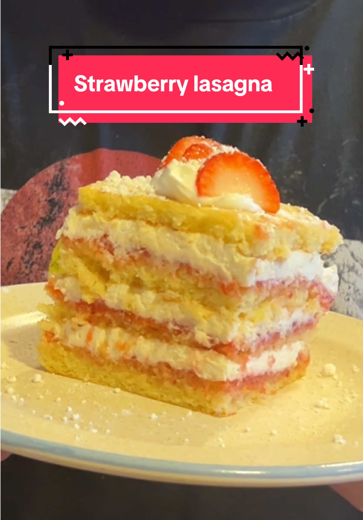 Strawberry lasagna might sound crazy, but I think you’ll find that the combination of fluffy cake, strawberry jam and mascarpone cream to be delicious!  #sweetrecipe #desserts #homemade #deliciousfood #funtomake 