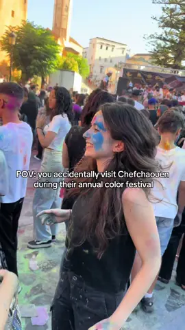 📍Chefchaouen MOROCCO 🇲🇦  The COLOR FESTIVAL also known as the film festival is held annually during a weekend in July in the beautiful town of Chefchaouen! To answer some probably common questions, no it isn’t found outside of this town, nor is it the holifestival :) 10/10 definitely recommend #morocco🇲🇦 #travelmorocco #morocco🇲🇦المغاربة #chefchaouen #colorfestival