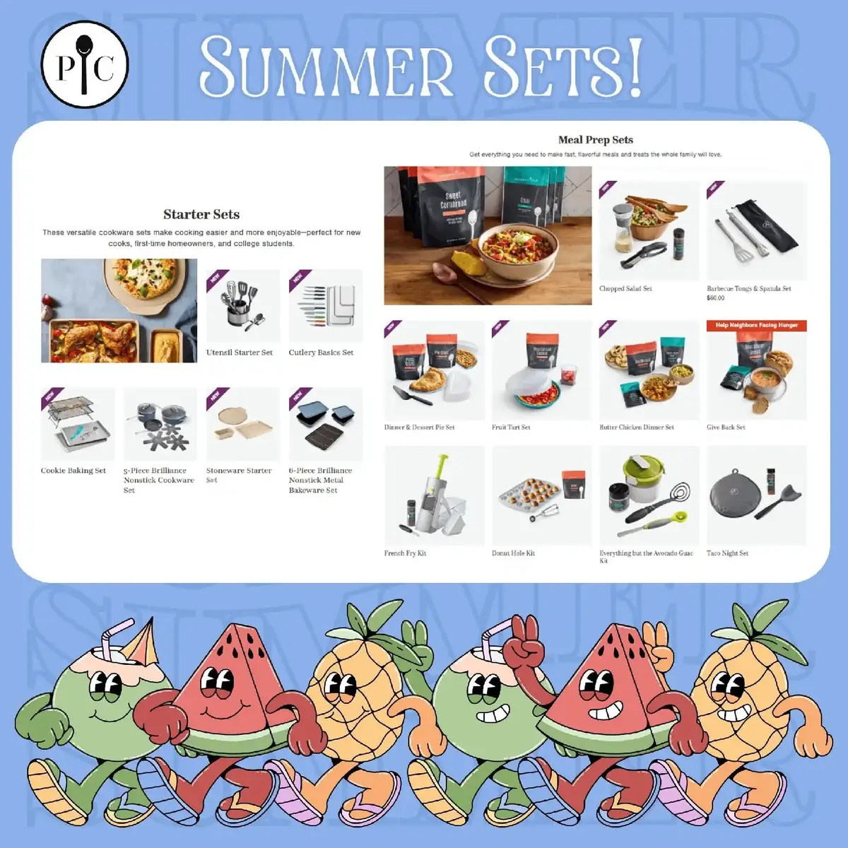 Want to stock your kitchen and save at the same time? Check out our Summer Sets—perfectly paired products at a great value! Starter Sets include the Utensil Starter Set, Cutlery Basics Set, Cookie Baking Set, 5-Piece Brilliance Nonstick Cookware Set, Stoneware Starter Set, and the 6-Piece Brilliance Nonstick Metal Bakeware Set. Meal Prep Sets feature fun and functional combos like the Chopped Salad Kit, Barbecue Tongs & Spatula Set, Dinner & Dessert Pie Set, Fruit Tart Set, Butter Chicken Dinner Set, Give Back Set, French Fry Kit, Donut Hole Kit, Everything but the Avocado Guac Kit, and the Taco Night Set. There’s something for every kind of cook—don’t miss out!#Lemon8 