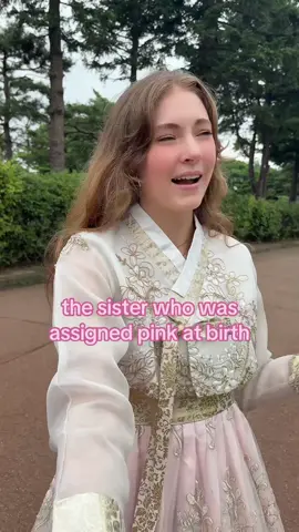 for anyone confused i put an explanation in the comments!!!!                             ofc the older sister gets pink lol #sisters #pinksister #purplesister #hanbok 