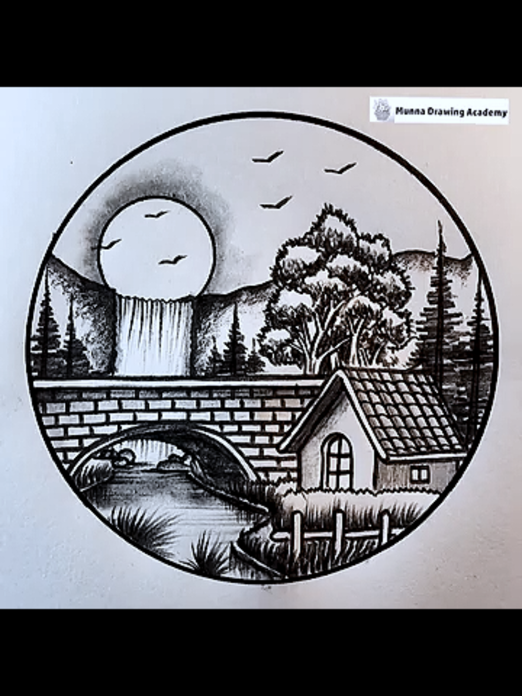 A Beautiful Scenery In Circle with pencil #foryou #artwithpencil #artdrawing #pencilsketch #howtodraw #art 