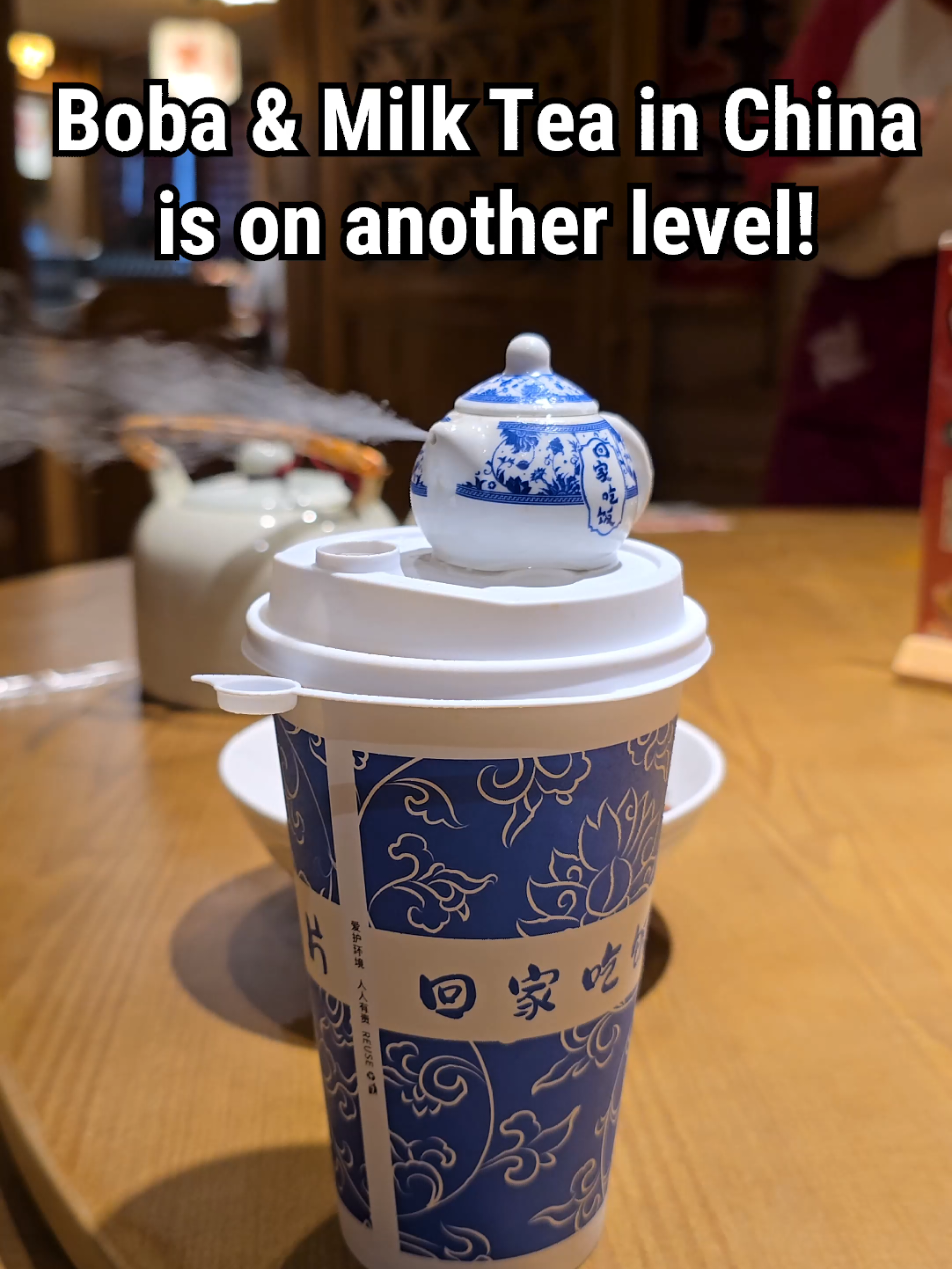 Boba & Milk Tea in China is on ANOTHER LEVEL and delicious!  If your wondering about the cream on them, your supposed to eat 2/3 of the cream because its delicious and then mix the rest into your drink. #China #boba #milktea #tea 